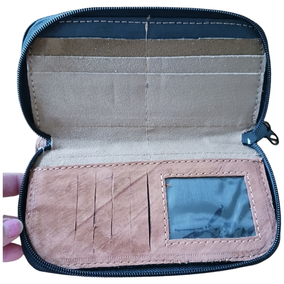 Birds Embroidered Leather Wallet Floral Boho Nature Suede Brown 23 card slots - Picture 3 of 4